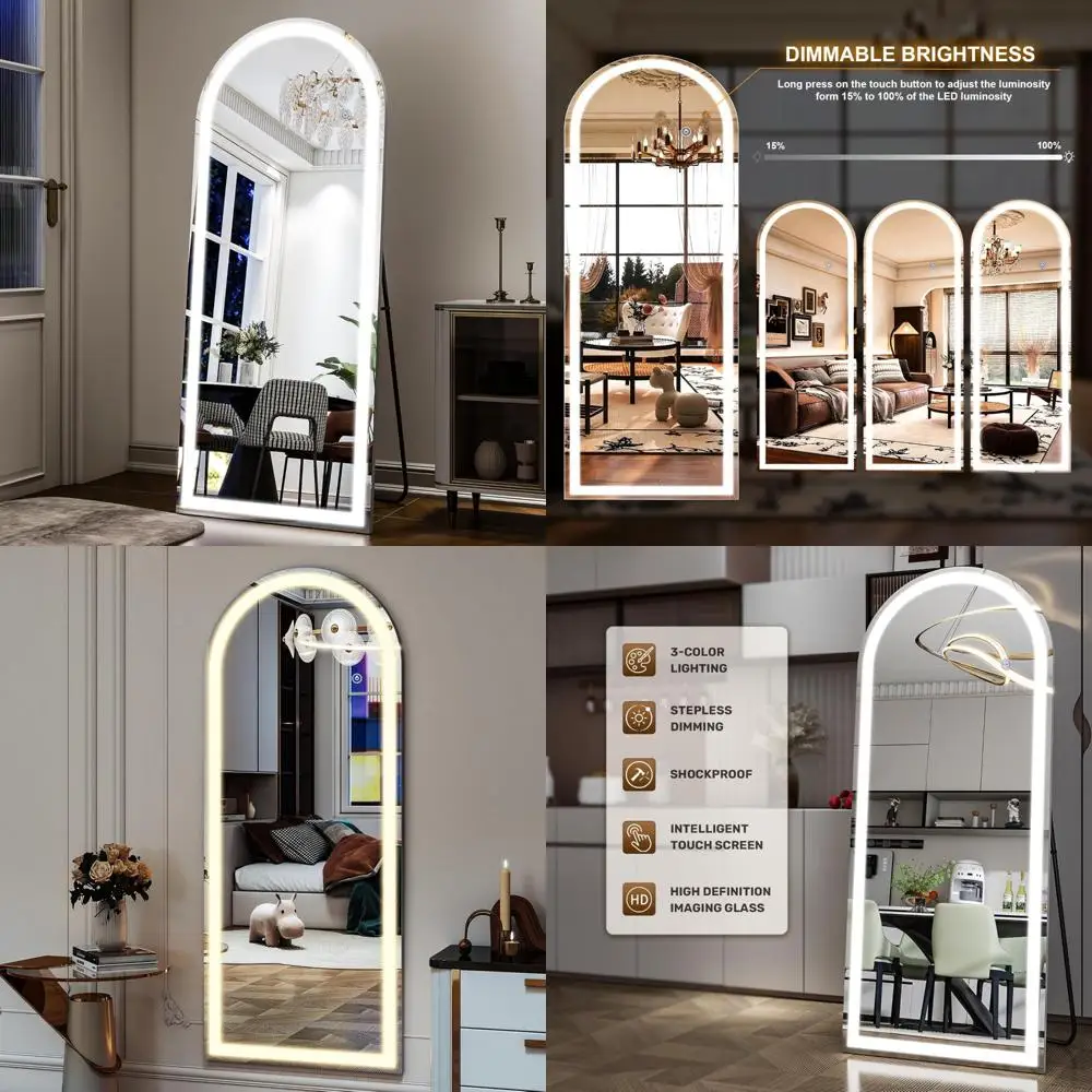 LED-beleuchteter bodenstehender Ganzkörperspiegel, hängende Wandhalterung mit Ständer, Ganzkörper-Schminkspiegel für Zuhause