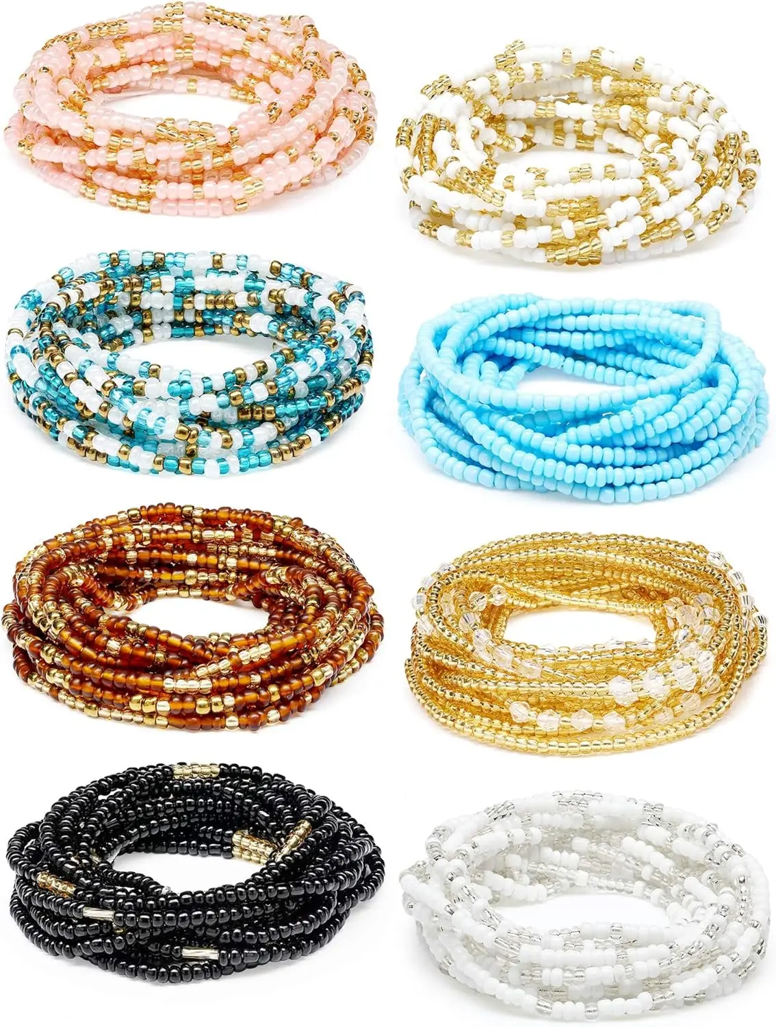 

8 Pieces 50 Inch Handmade Waist Bead African Belly Chain Plus Size Belly Body Beads for Women Colorful Waist Jewelry Accessories