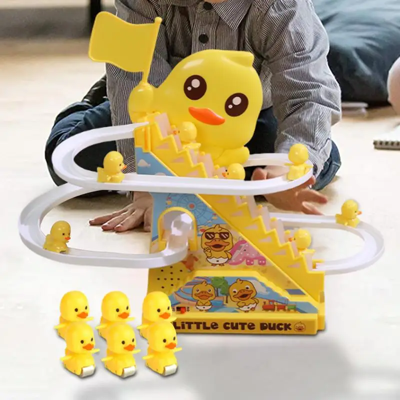 Small Ducks Climbing Toys Small Duck Slide Track Toys Duck Roller Electric Track Slide Stairs Coaster Toys For Kids Toddler