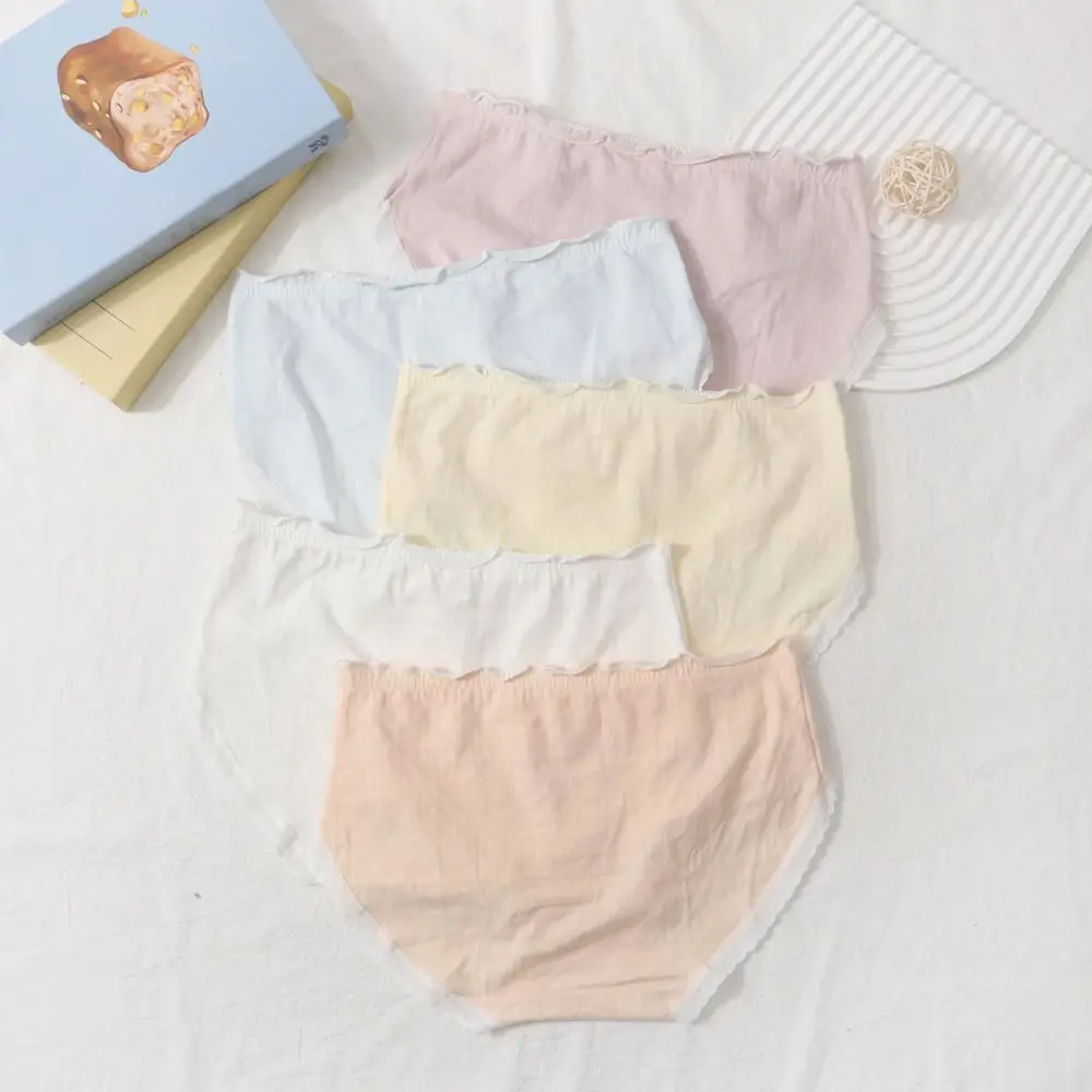

5PCS Breathable Ruffle Sweet Briefs Mid Waist Underwear Bowknot Panties Cotton Crotch Underpants for Women Gifts