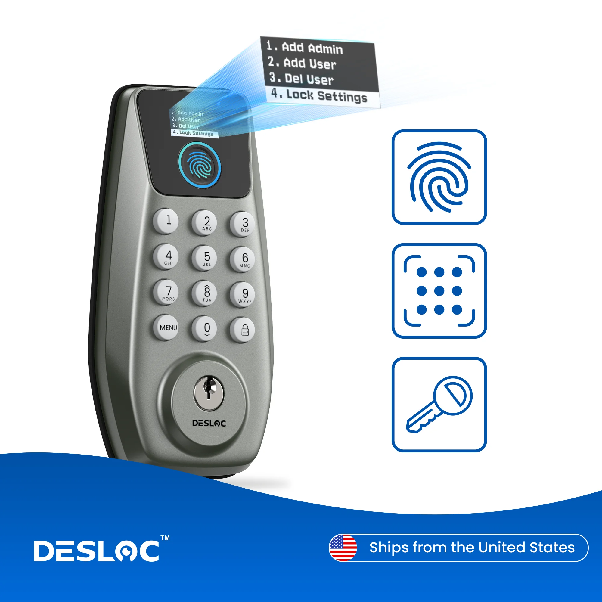 

DESLOC Keyless Entry Door Lock with Display, Smart Locks with 100 Fingerprints Storage, Keypad Deadbolt for Front Door,Auto-Lock