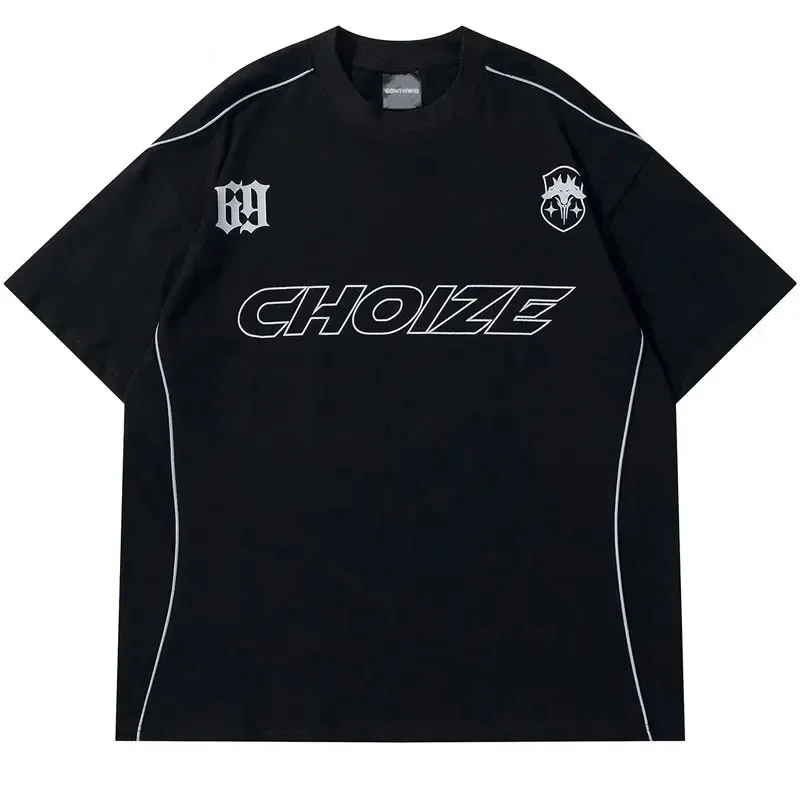 

Europe America Oversized Men 3D T-Shirt Letter Printed Football Jersey T Shirt Harajuku Streetwear Short Sleeve Breathable Tops