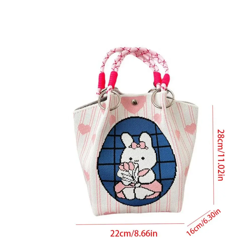 Cute Cat Knitted Tote Bag Star Bow Cartoon Knitted Handbag Weave Bear Wool Bucket Bag Student