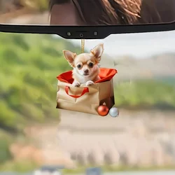 2D Cute Chihuahua Keychain Dog In Bag Acrylic Chic Puppy Pendant Versatile Charm,Decor for Car Mirror,Backpack,Home,Festive,Gift