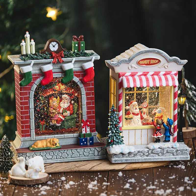 Fireplace decoration Music box Snowman music box Snow crystal ball Candy house Children's birthday Christmas gifts