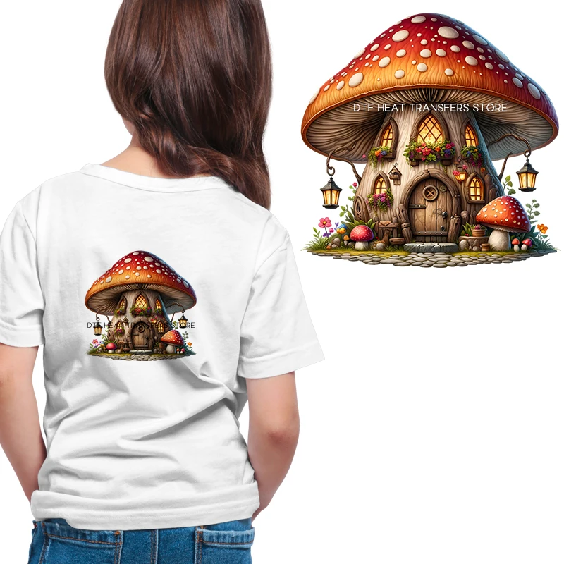 Dream Fairy Tale Castle Mushroom House Iron On Patch Heat Transfer On Clothes DTF Iron on transfer Heat Transfer On Clothes