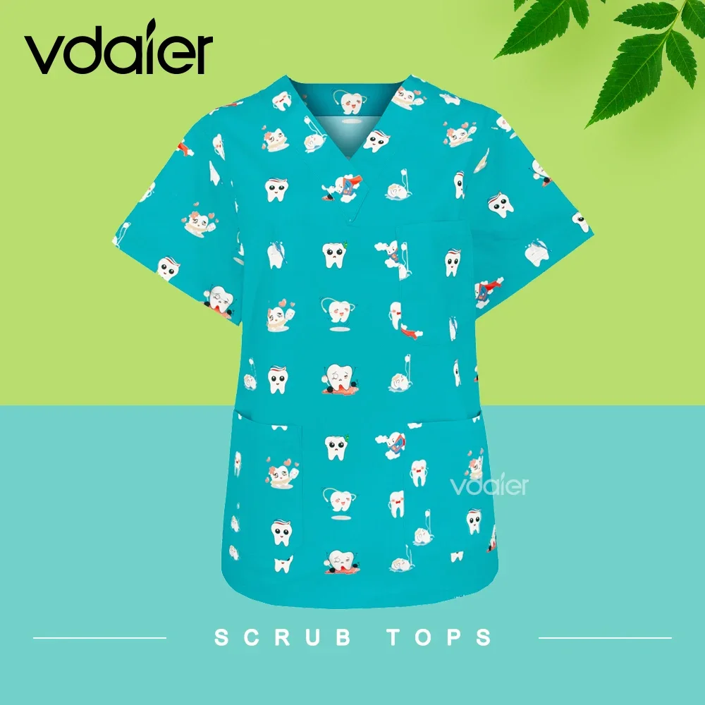 Scrub Tops for Women in the Operating Room Work Uniforms for Surgeons and Nurses Short-Sleeve Scrub Tops for Veterinary