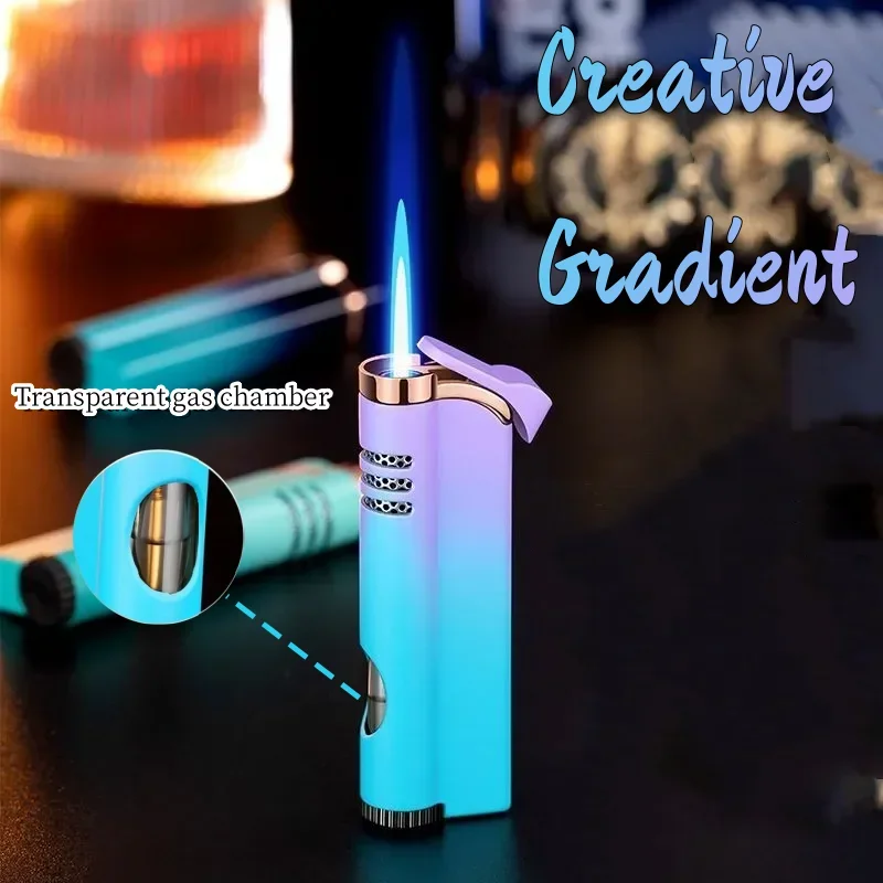 

Новая креативная ветрозащитная зажигалка с прямым распылением синего пламени, модная металлическая бутановая газовая зажигалка, портативные аксессуары для курения 2026