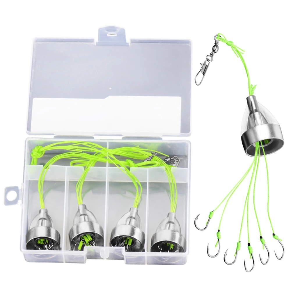 4PCS Metal Jig Head Sinker 24PC Explosive String Fishing Hooks Really Prevent Hook to Hang on Bottom Water for Carp Fishing Bait