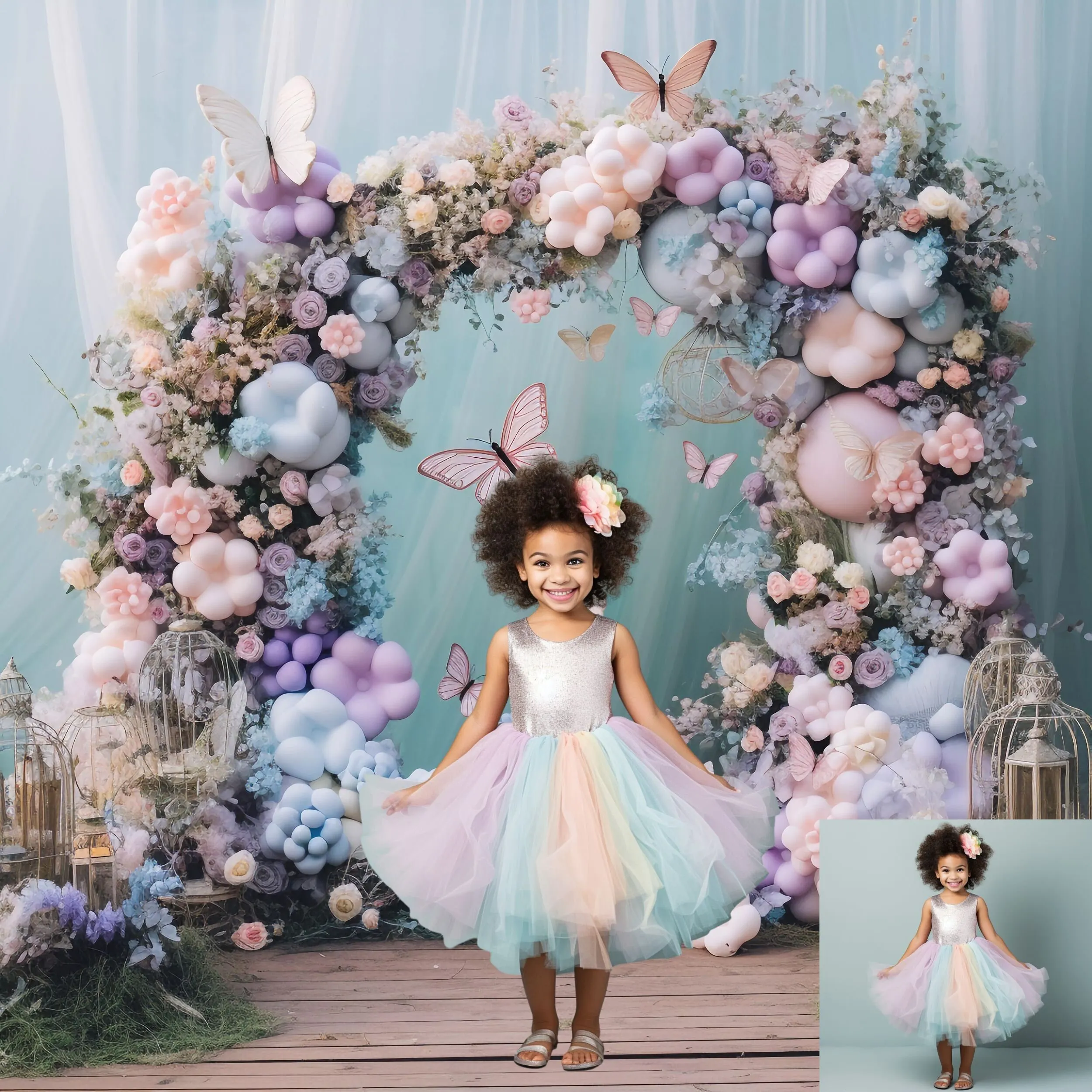 Mehofond Photography Background Butterfly Floral Arch Balloon Children Birthday Cake Smash Portrait Decor Backdrop Photo Studio