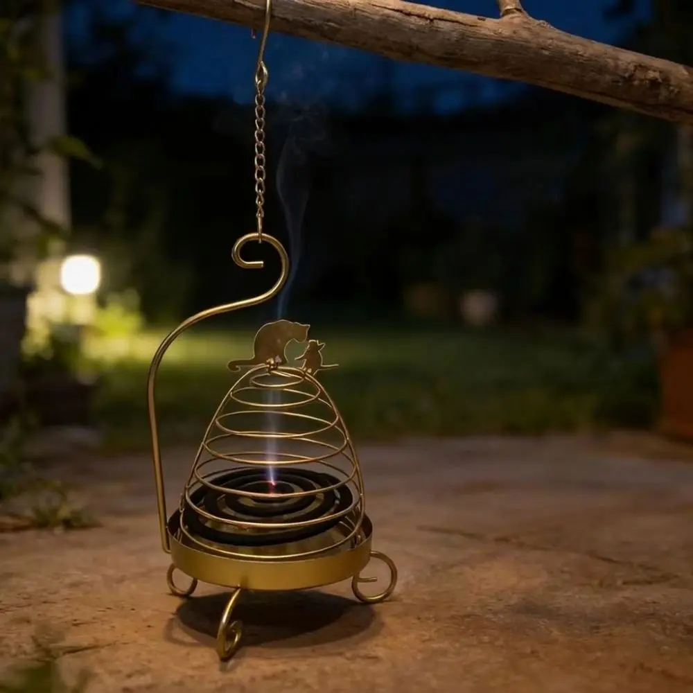 Metal Bird Cage Shaped Mosquito Coil Holder Portable Durable Hanging Incense Burner Rustproof