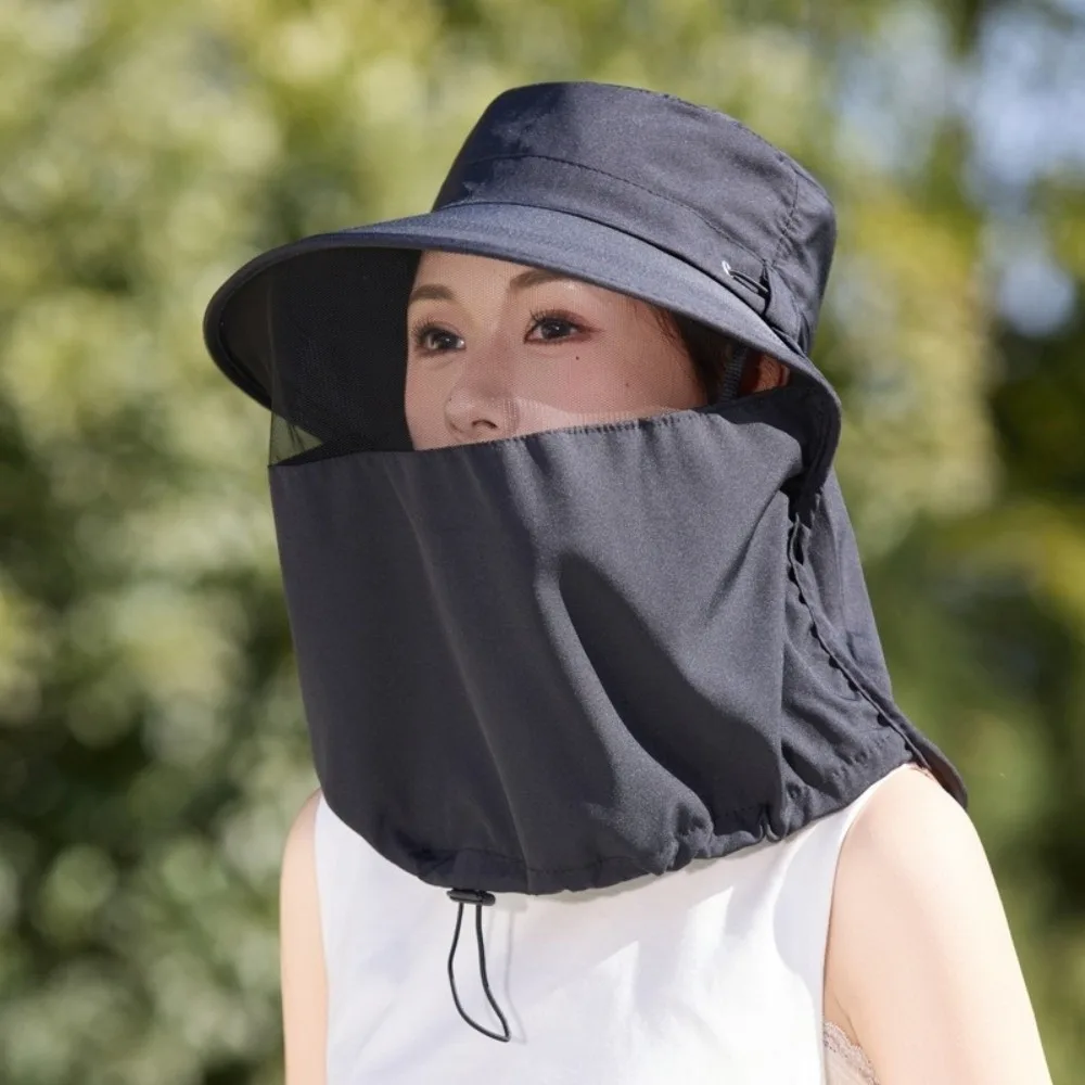 

New Anti-UV Fisherman Hat Wide Brim 50+UPF Protection Bucket Hat with Face Mask Neck Shawl Adjustable Sun Hat Hiking Fishing