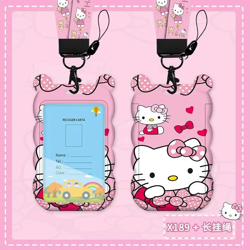 Cute Cartoon Student Hello Kitty Card Set Creative Retractable Bus Card Access Santi-lost Schoolbag Hanging Sanrio Keychain