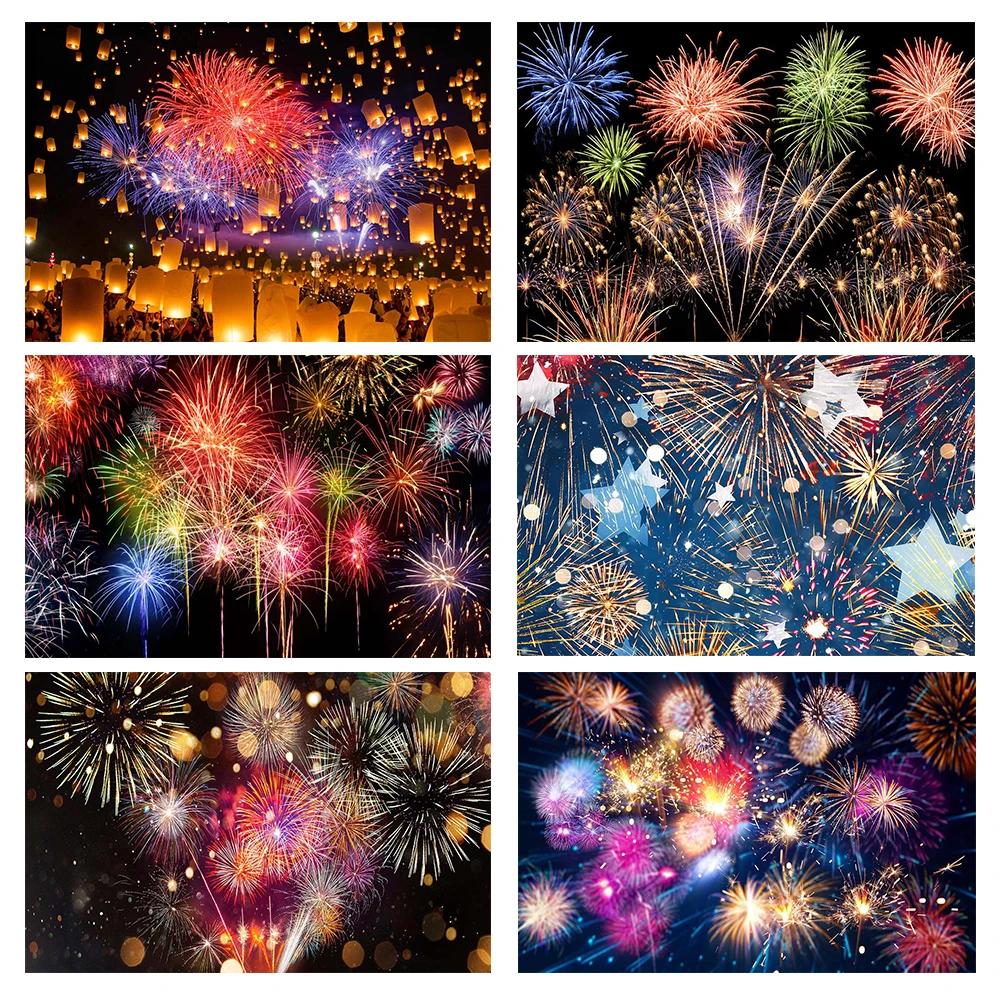 Colorful Fireworks Celebrate Happy New Year Birthday Portrait Photo Background Photographic Backdrop for Photo Studio