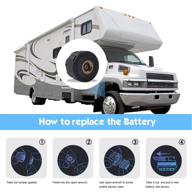 Sistem Pemantau Tekanan Ban Solar TPMS 6 Roda Sensor 199 psi untuk Truk, RV, Bus, dan Trailer