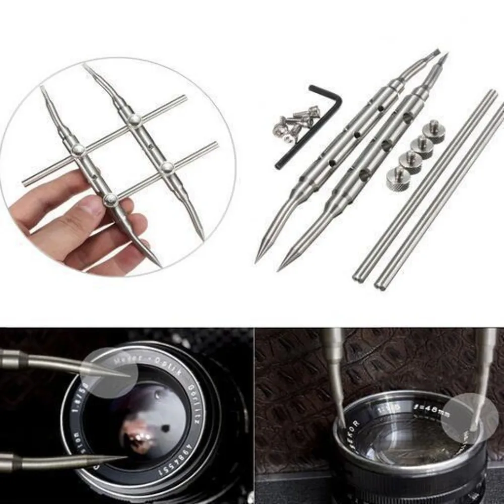 Camera Lens Openning Repairing Tool Kit 10-100mm Lens Repair Set with 3 Tips 6 Screws 2 Hexagon Wrench for DSLR Camera