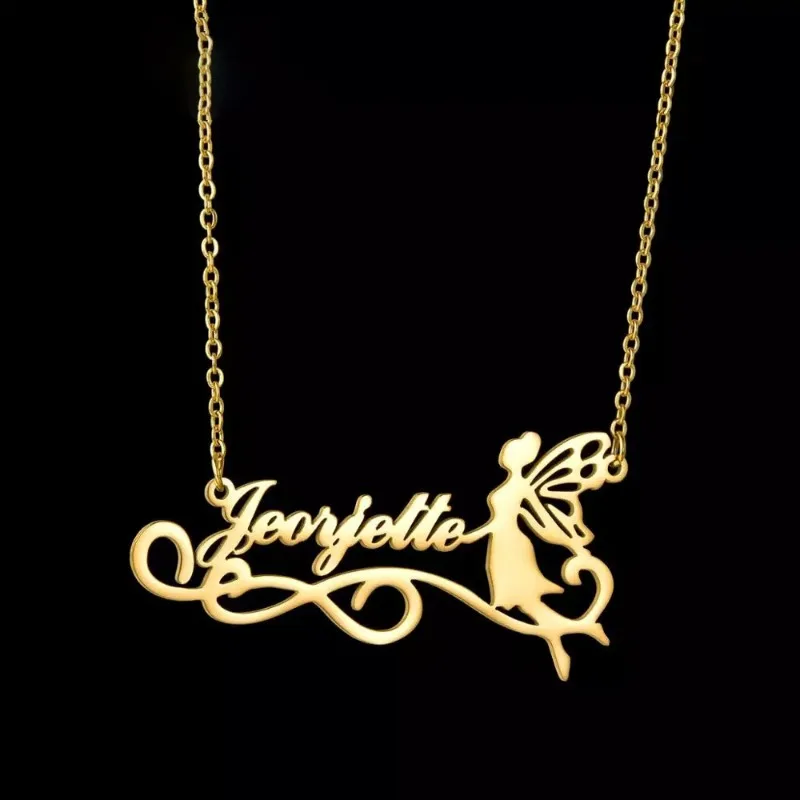 

Custom English Name Women's Collarbone Chain Explosive Simple Versatile Flower Fairy Titanium Steel Necklace Jewelry