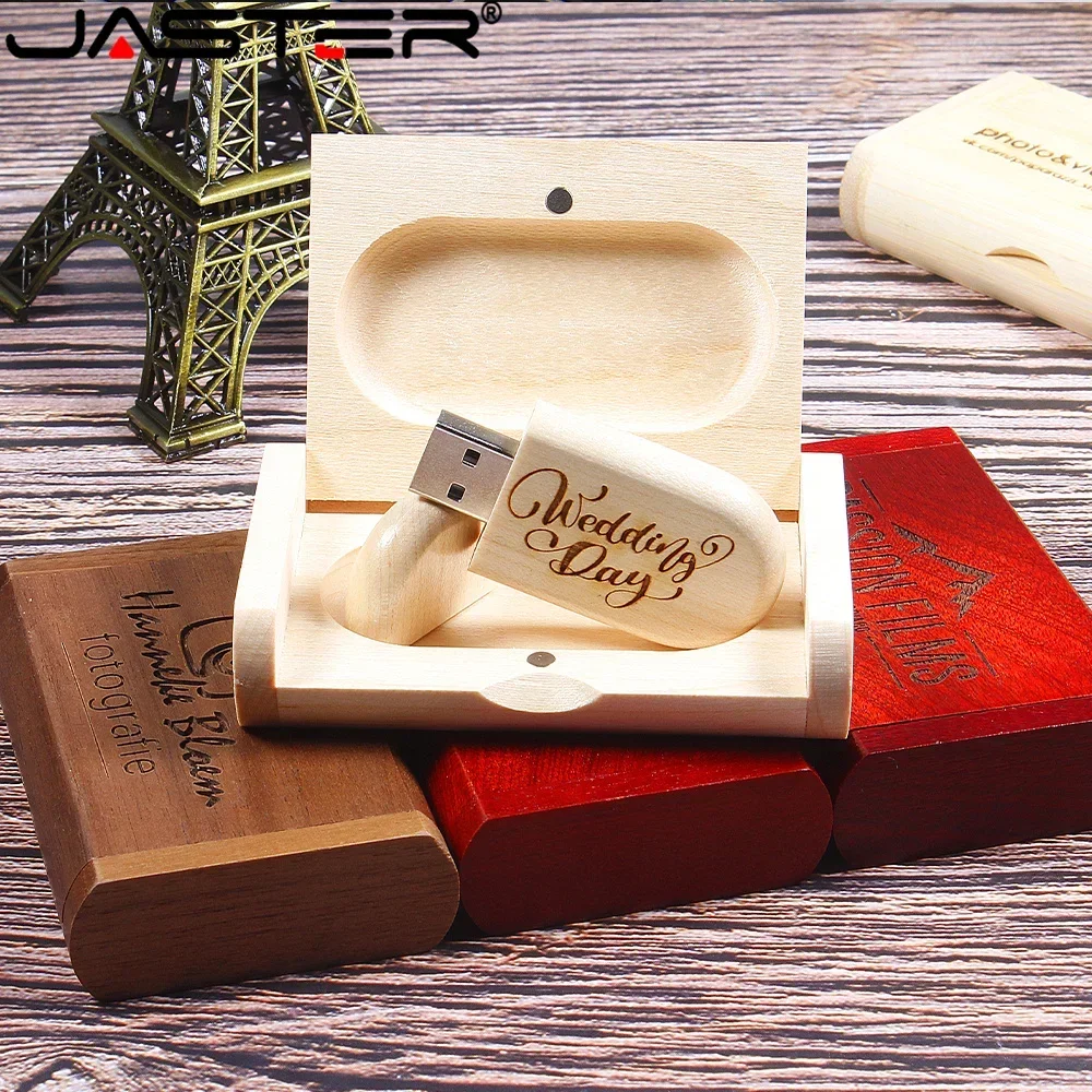 JASTER 30pcs/Lot (Free LOGO) High speed USB 2.0 Flash Drive  Wooden Pendrive 8GB 16GB 32GB 64GB 128GB Memory Stick Wedding Gift