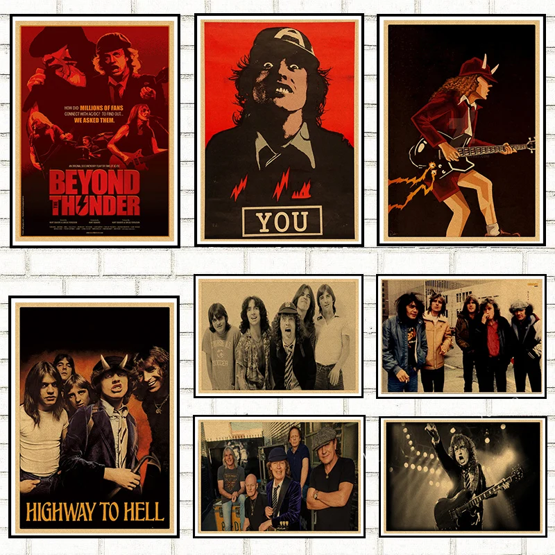 AC∕DC Band Retro Poster Rock HomeDecal Art Painting Wall Sticker Kraft Paper Posters for Coffee House Bar gift