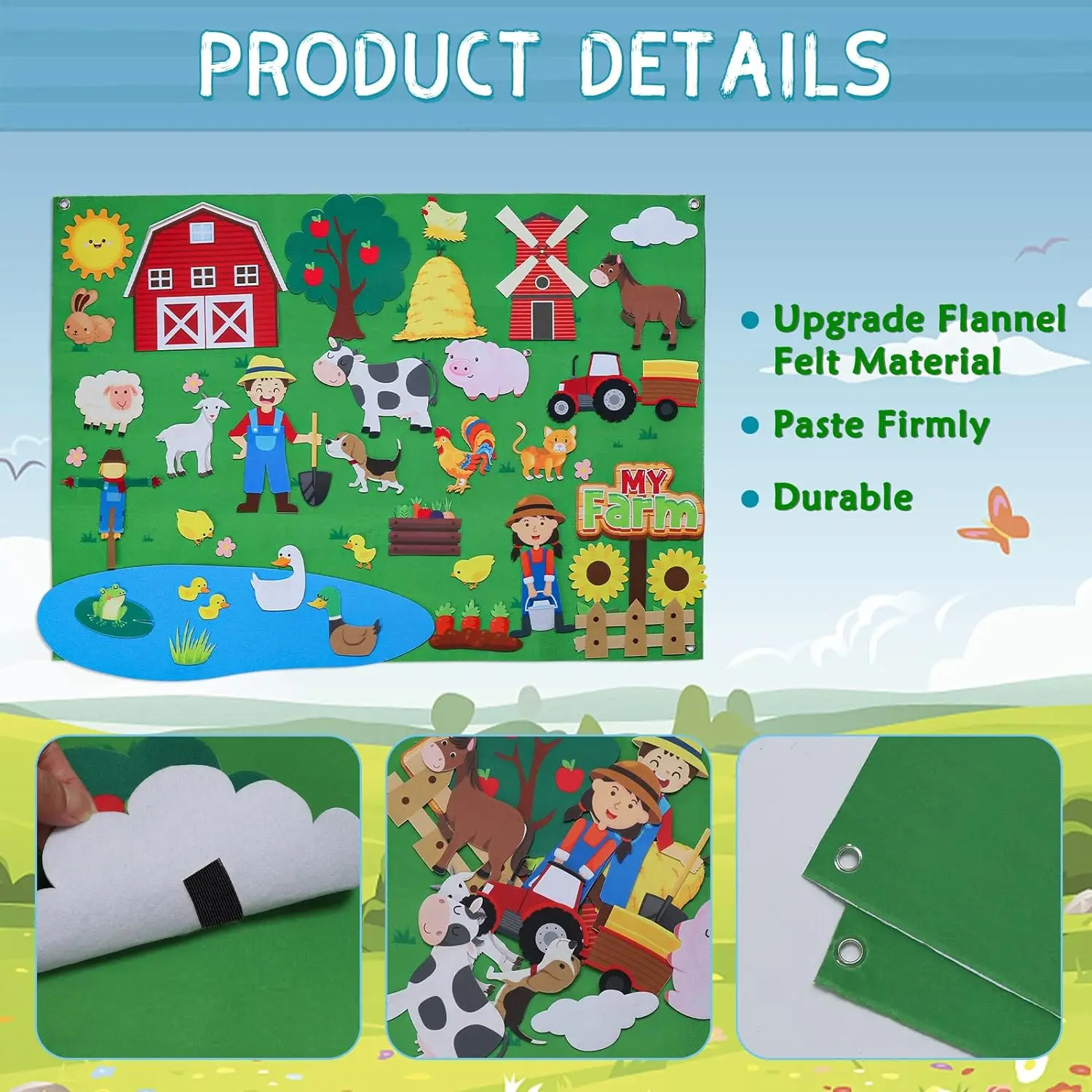 Felt Story Board Set Toy for kids Farm Animals Preschool Education Early Learning Interactive Play Mat Wall Hanging Gift for To