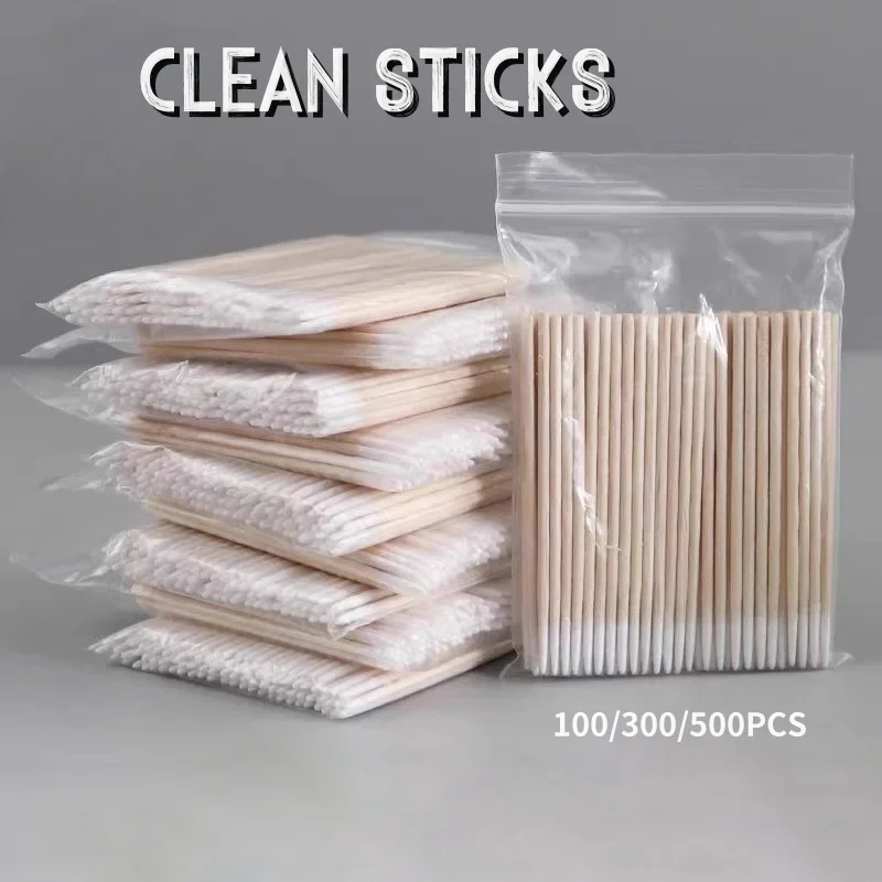 100/500Pcs Nails Wood Swab Cleaning Sticks 10cm Bud Tip Wooden Cotton Head Manicure Detail Corrector Nail Polish Remover Tool