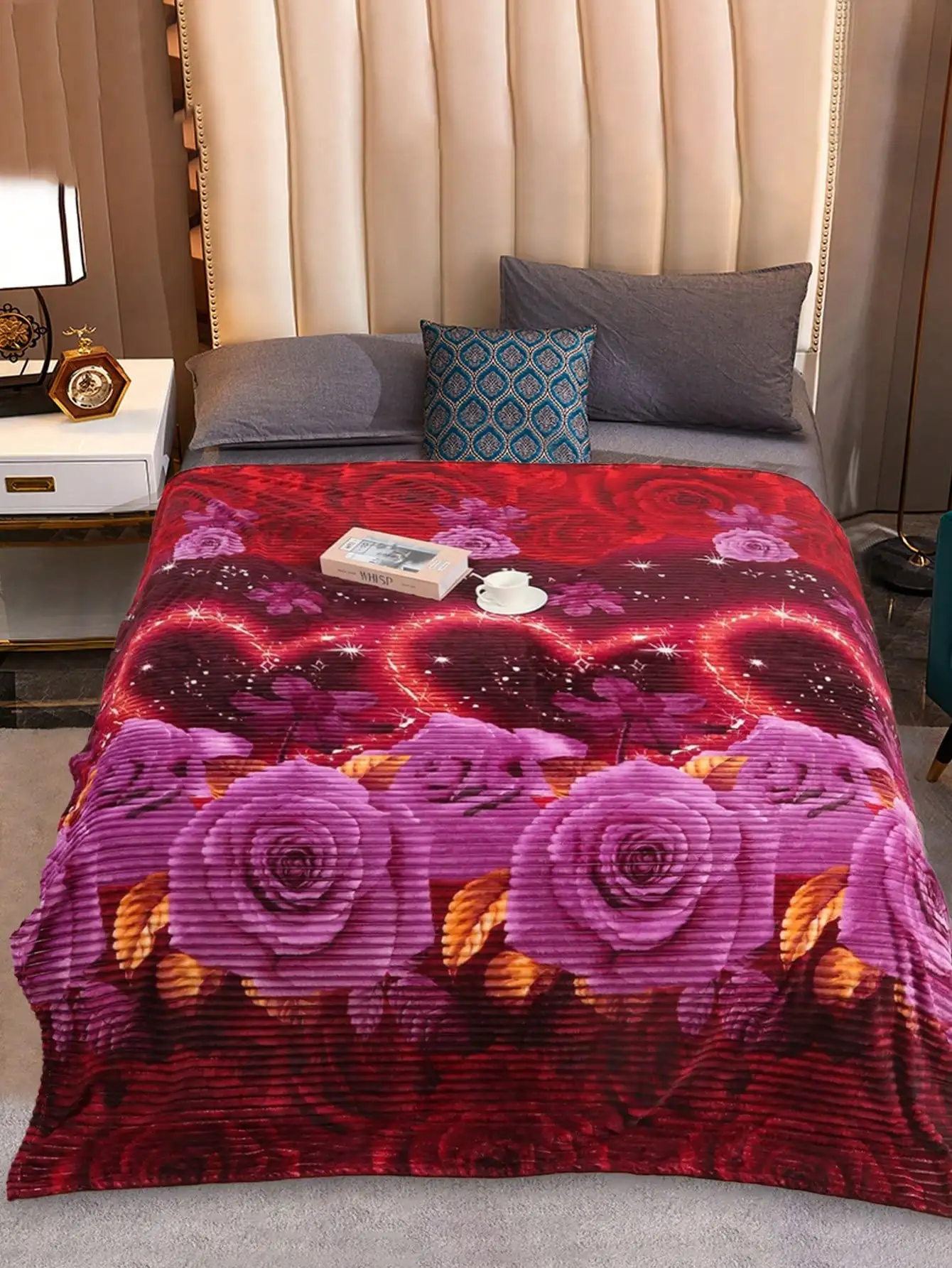 Cobijas Ligera Matrimonial Con Flores, Frazada Súper Suaves y Acogedoras, Patrón a Rayas, Super Suave y Cálida, Para Uso Durante Todas Las Estaciones (200*220 cm)