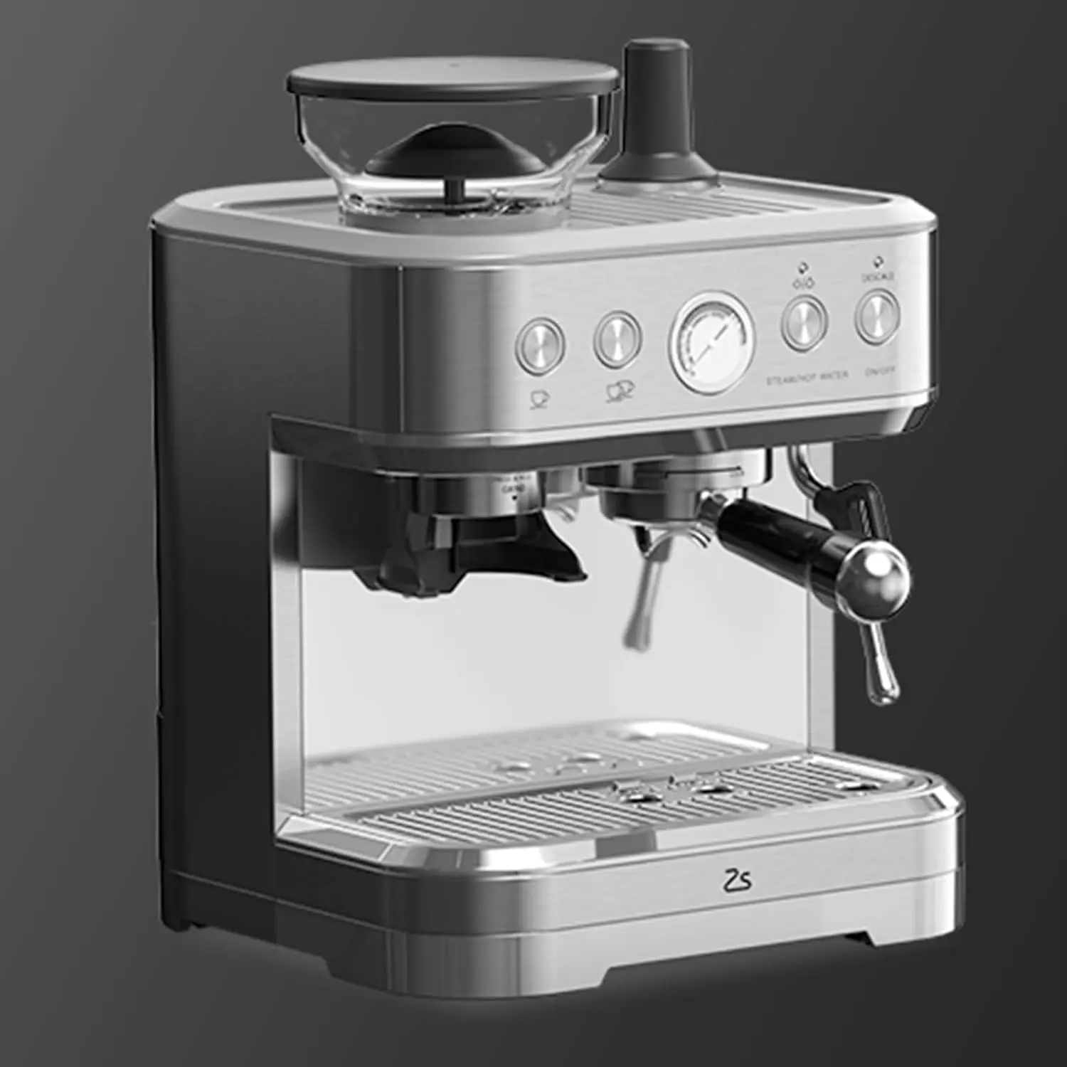 Garvee 15 Bar Espresso-Kaffeemaschine mit eingebautem Mahlwerk, Edelstahl- und versilbertem Gehäuse, Milchaufschäumstab, EU-Stecker, Kaffeemaschine für Zuhause