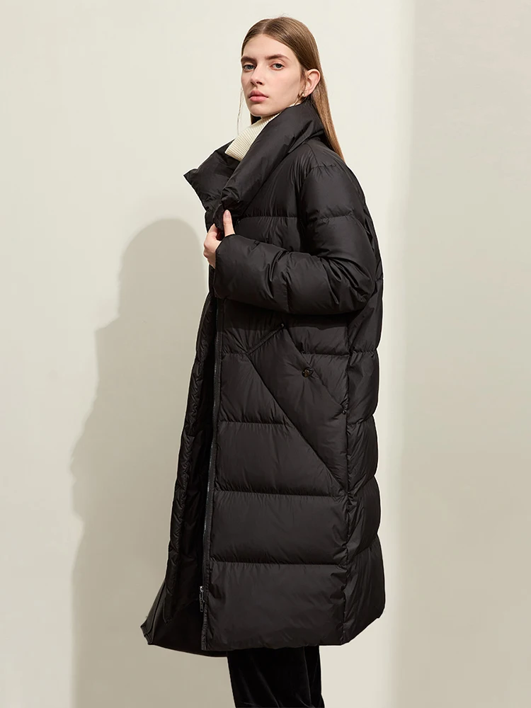 AMII 2023 Winter New Down Puffer Coat For Women Warm High Neck Oblique Long Bread Female Streetwear Thick Outerwear 12344096