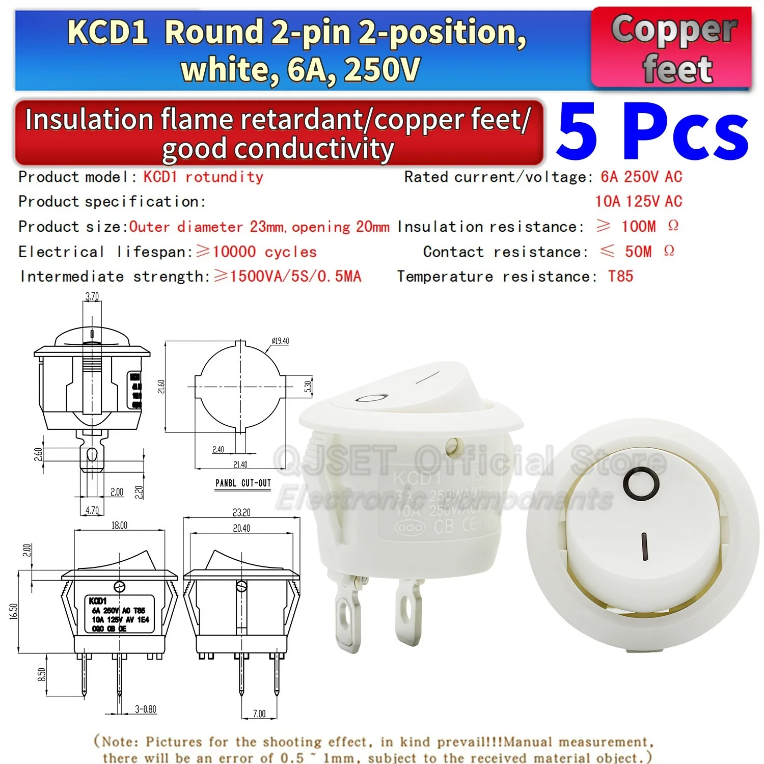 5 Stück KCD1 EIN-AUS-EIN 2/3/4-Pin 2/3-Positionen Einrastbarer 6A 220V Grüner Roter LED Runder Wippschalter für Haushalt DIY Ersatz – Detail 11