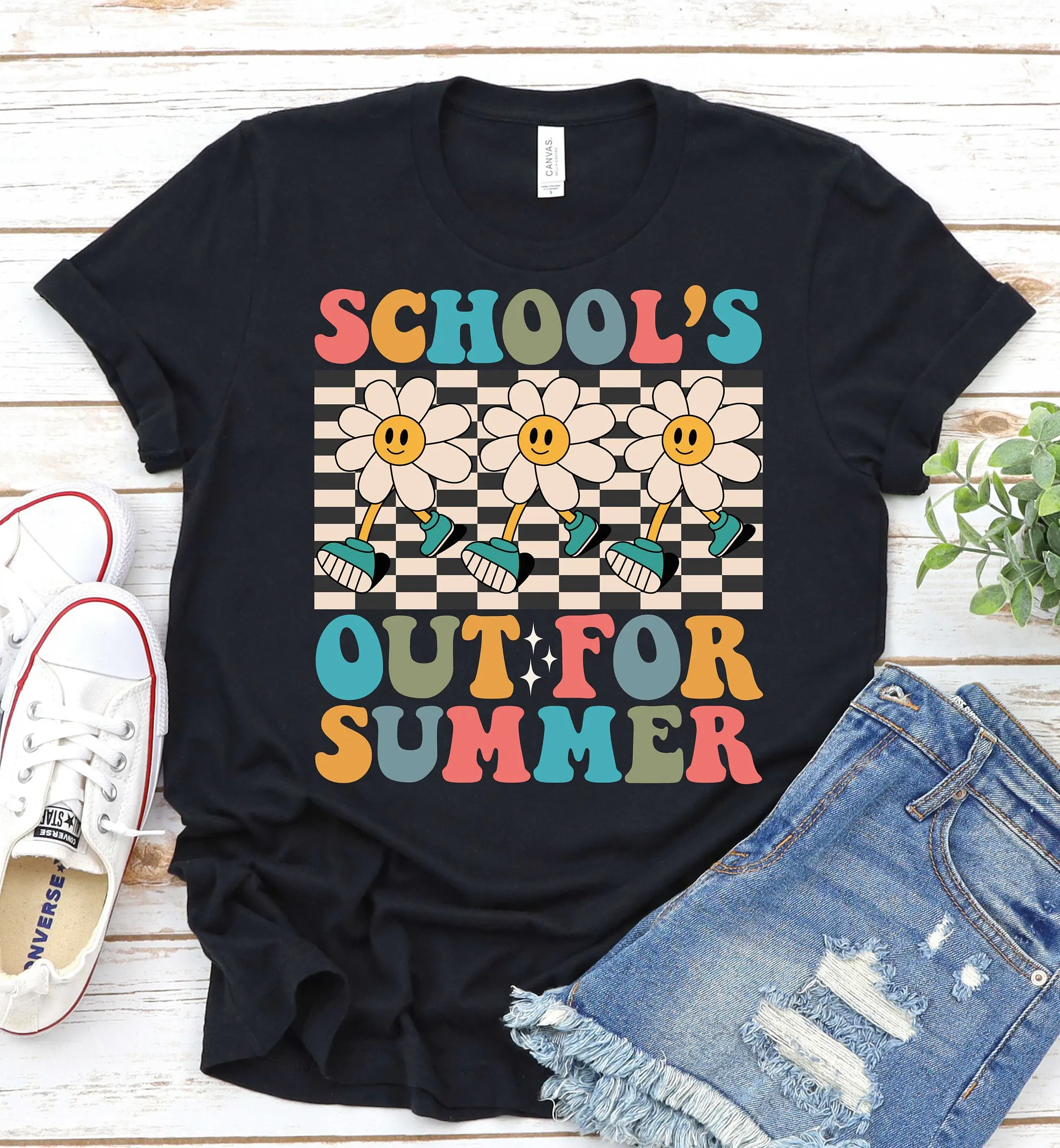 教師の休暇のための学校のTシャツ、夏のアパレル、最終日の外出、レトロな終わり