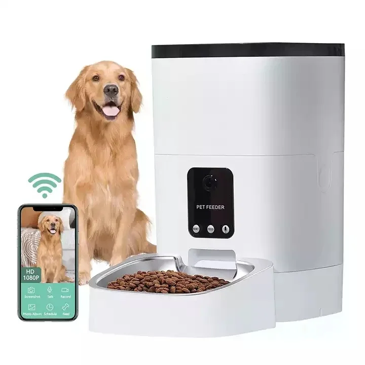 6L Automatic Pet Feeder with Camera Timing Quantitative Feeding Smart Cat Dog Feeder Featuring Multiple Bowls for Food Water