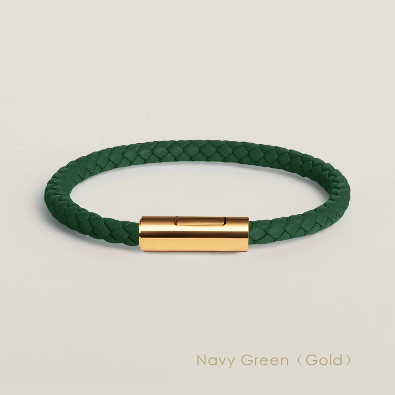 Klassisches Designer-Armband für Männer und Frauen, exquisites Armband, Edelstahl-Knopf-Lederarmband, handgewebt, weiblicher Schmuck, Geschenke, 15 Farben