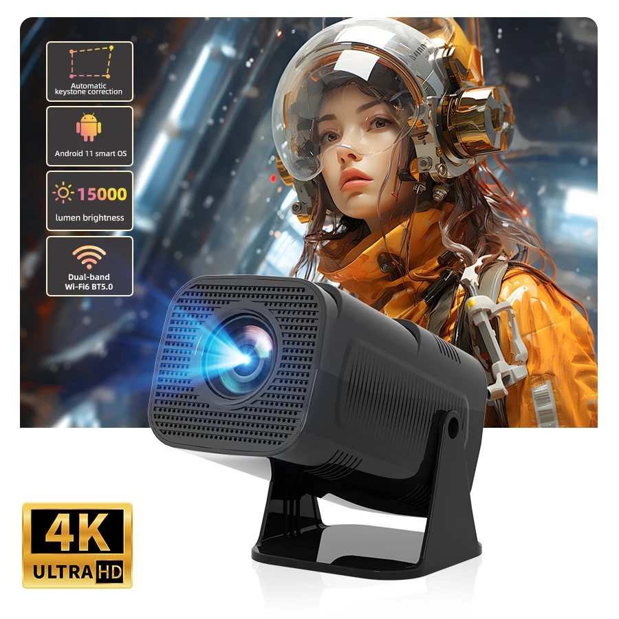 

HUASHIJIE Projector 4K Android 11 Dual Wifi6 260ANSI Allwinner H713 BT5.0 1280*1080P Cinema Outdoor Portable Projetor