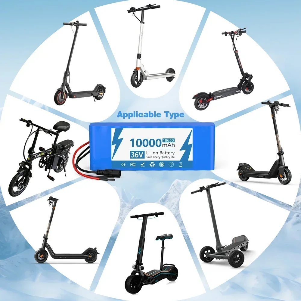 

Original 10S2P 36V 10Ah 18650 Lithium Battery Pack Rechargeable Battery ,With BMS Charger For Fishing Bicycle Electric Scooter
