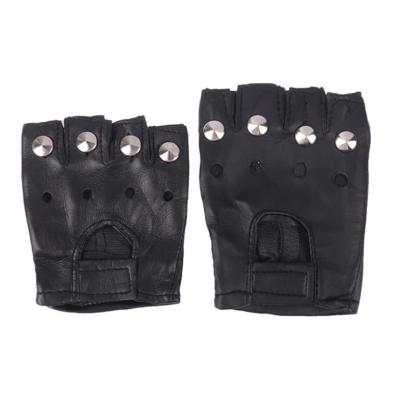 1 Pair Men Outdoor Black Half-Finger Gloves Soft Leather Driving Motorcycle Biker Fingerless Gloves Party Fingerless Mittens