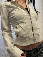 Chaquetas recortadas Vintage para mujer, abrigo informal ajustado con cremallera Harajuku, ropa de calle Y2K, prendas de vestir exteriores de manga larga para otoño