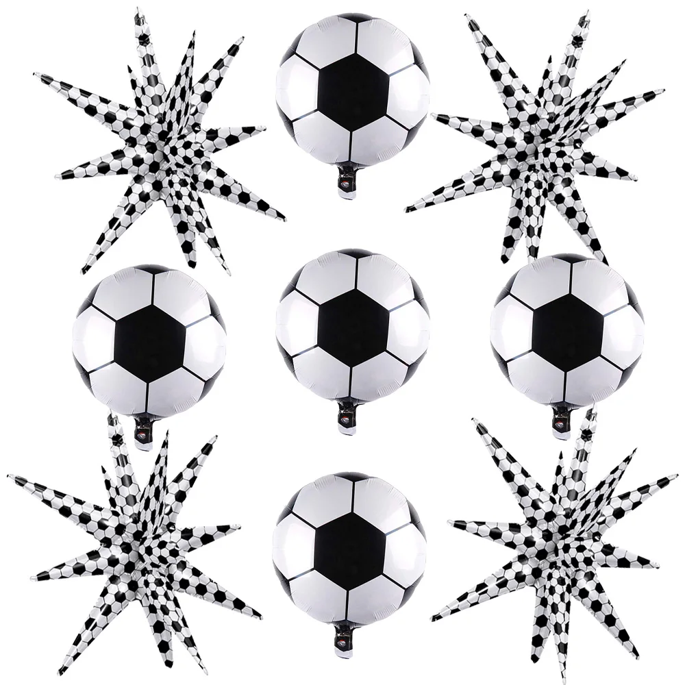 22 Zoll integrierte explodierende Stern-Fußballballons, 4 Stück, 18 Zoll Fußballballons, 5 Stück, Aluminiumfolienballons, geeignet für Geburtstagsfeiern, Fußballpartys, Fußballspiel-Trophäenfeiern,