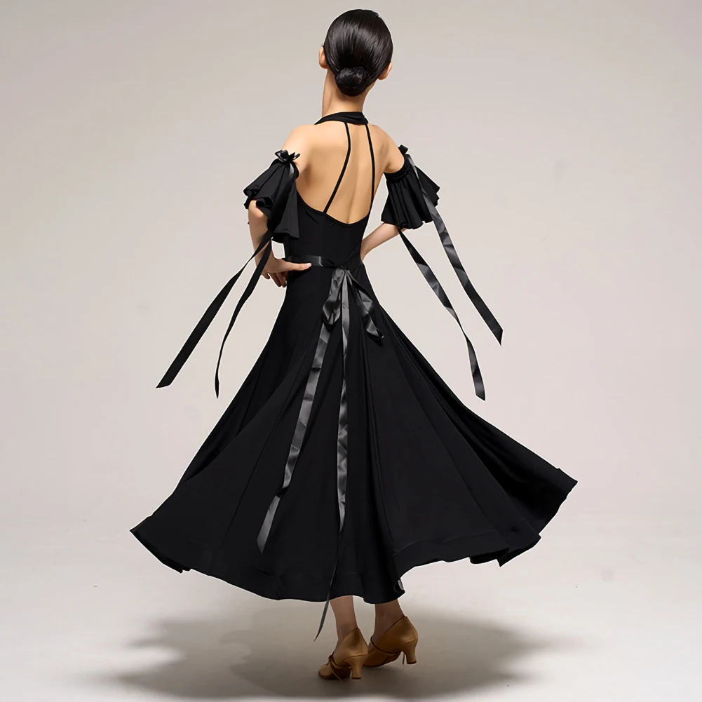 Ballroomdansjurk Wals Oefen Tango Zwart Mouwloos Moderne Danswedstrijd Jurk Kampioenschap Citroengroen V-hals