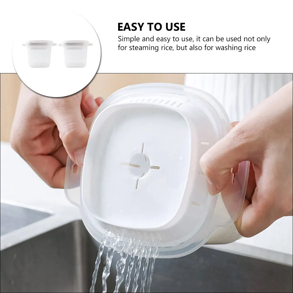 Cajas al vapor para horno microondas, estuches para lavado de arroz para oficina, Material Pp blanco, asas dobles para las orejas, contenedor de alimentos, 2 uds.