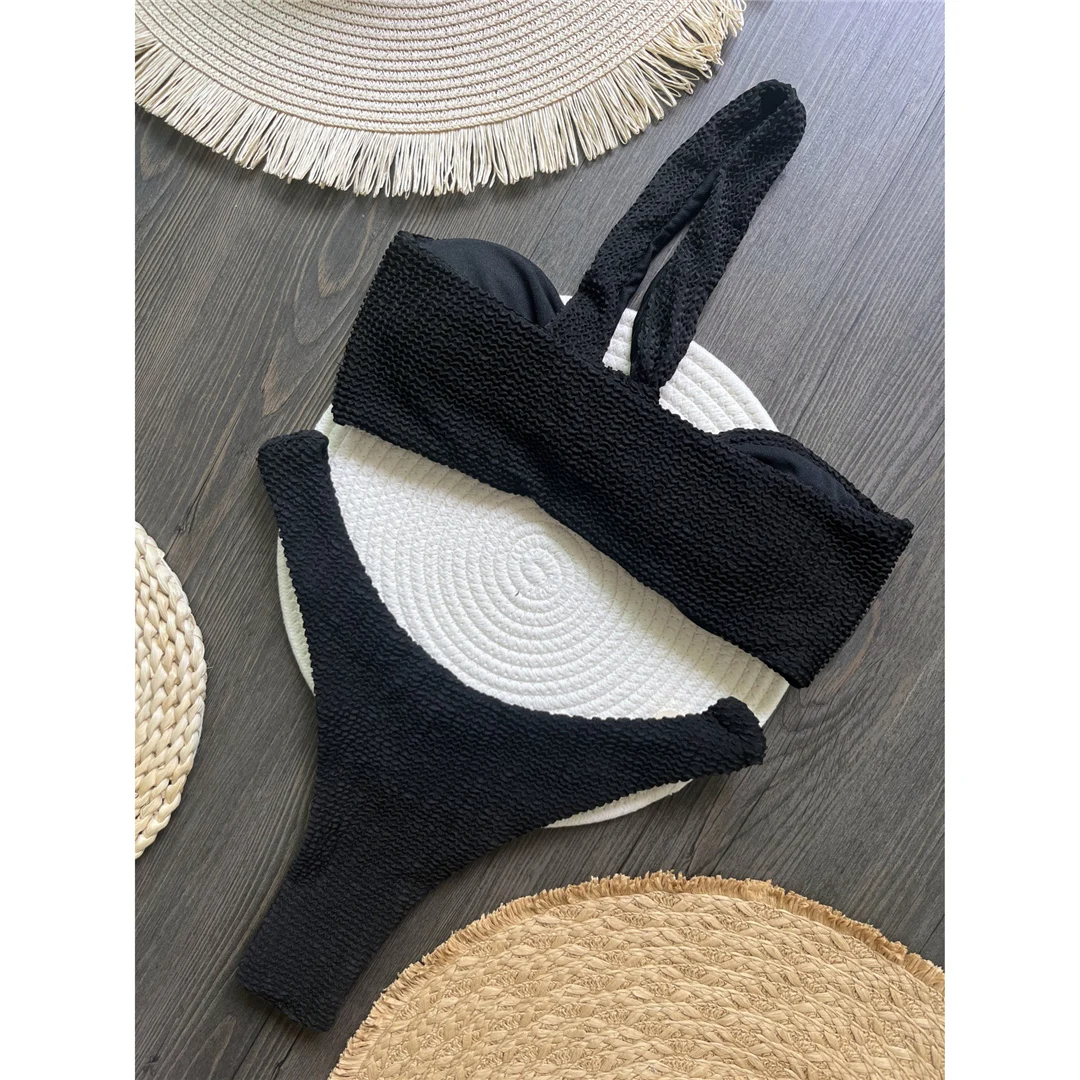 Gefältiger, einseitig gepolsterter Bikini, Damen-Badeanzug, zweiteiliger Bikini-Set, Badebekleidung, Badeanzug, Schwimmanzug V6047 – Detail 11