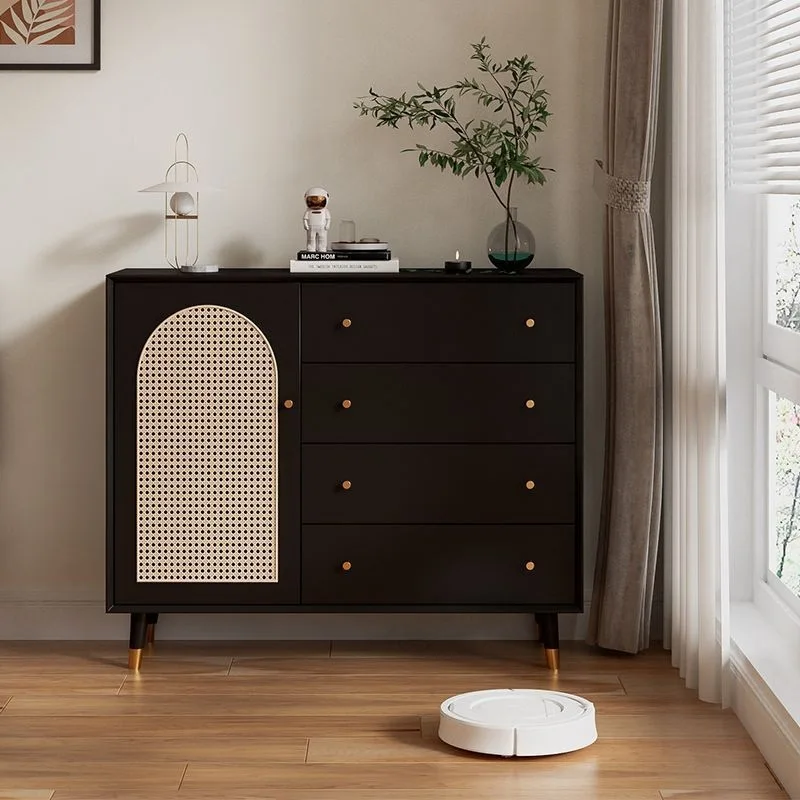 無垢材イタリアンラタンチェスト、寝室収納キャビネット、チェスト、リビングルーム収納引き出しキャビネット