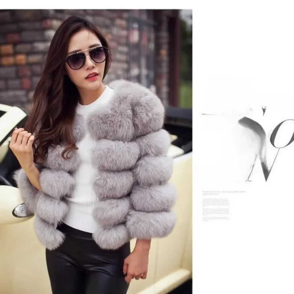

Hot-Selling Women's Short Imitation Fox Fur Coat Fashion Horizontal Stitching Warm Haining Autumn Winter Outerwear