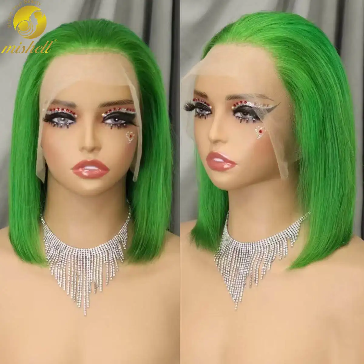 

Short Green Bob Wigs 13x4 Transoparent Lace Frontal Straight Bob Wig Human Hair Wigs Double Drawn Bone Straight Colored Bob Wigs