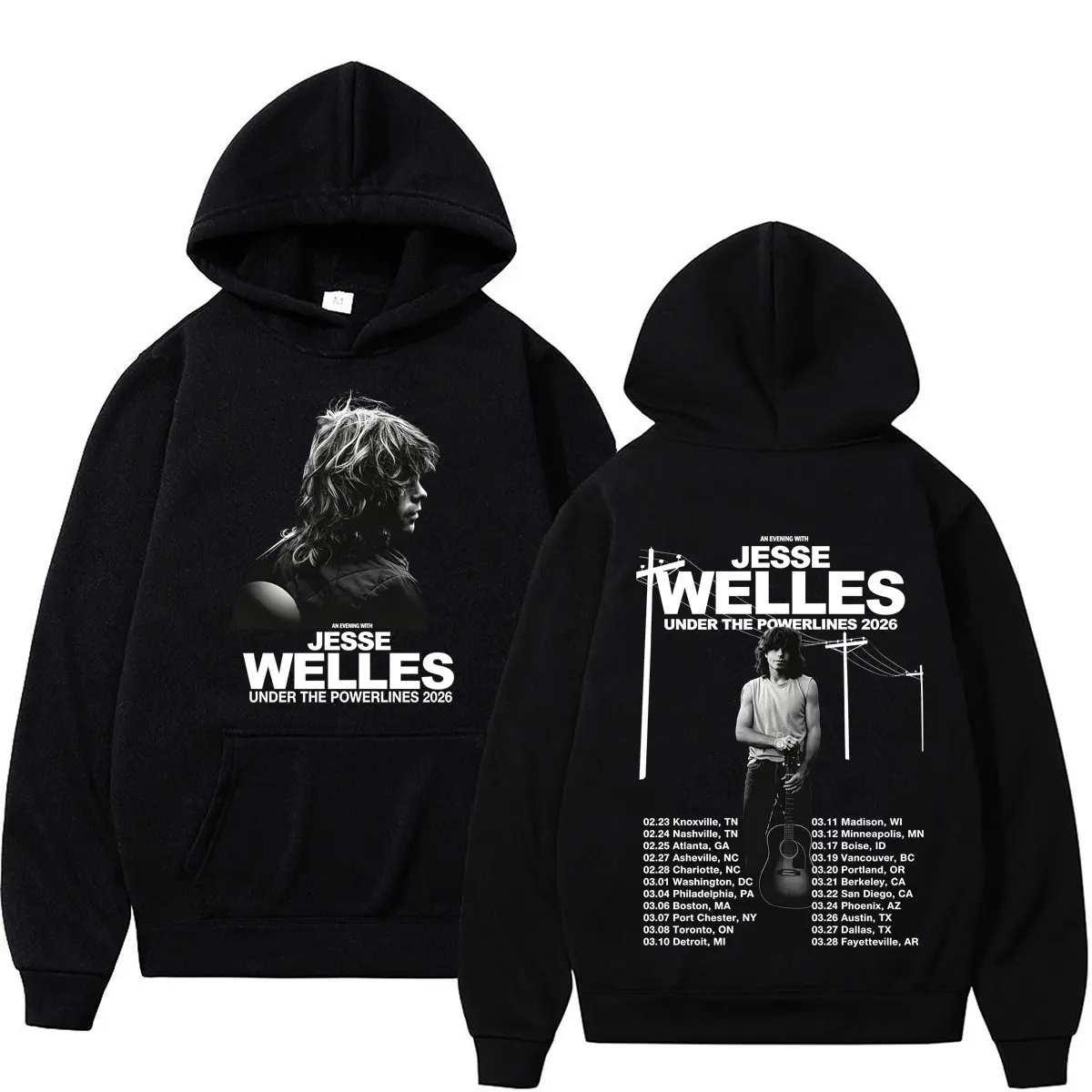 

Jesse Welles Under The Powerlines Tour 2026 Print Pullover Men Women Hip-hop Loose Sweatshirt Casual Fashion Clothing Hoodies