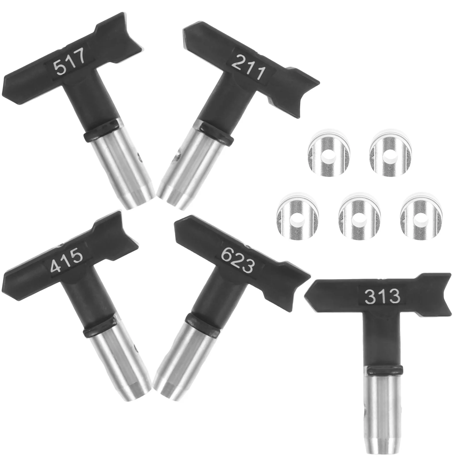 

5 шт., набор насадок для безвоздушного распылителя краски, насадки для распылителя высокого давления, сменные аксессуары для распылителя краски 211 313 415 517