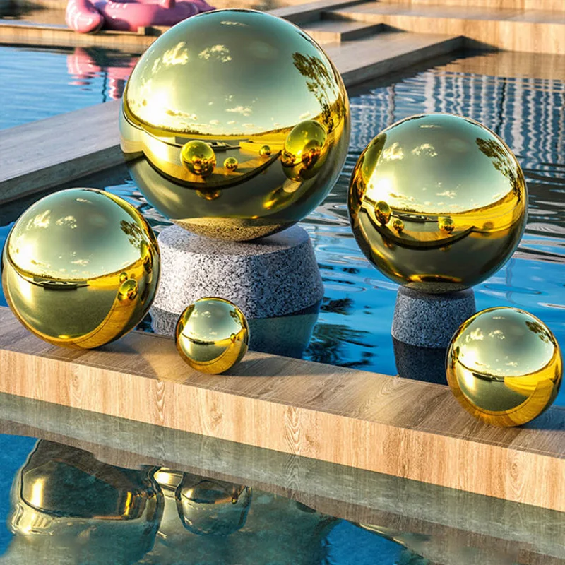 201 Stainless Steel Mirror Sphere Titanium Gold Hollow Ball Seamless Home&Garden Festivals Decor Mirror Balls Sphere 32mm-150mm