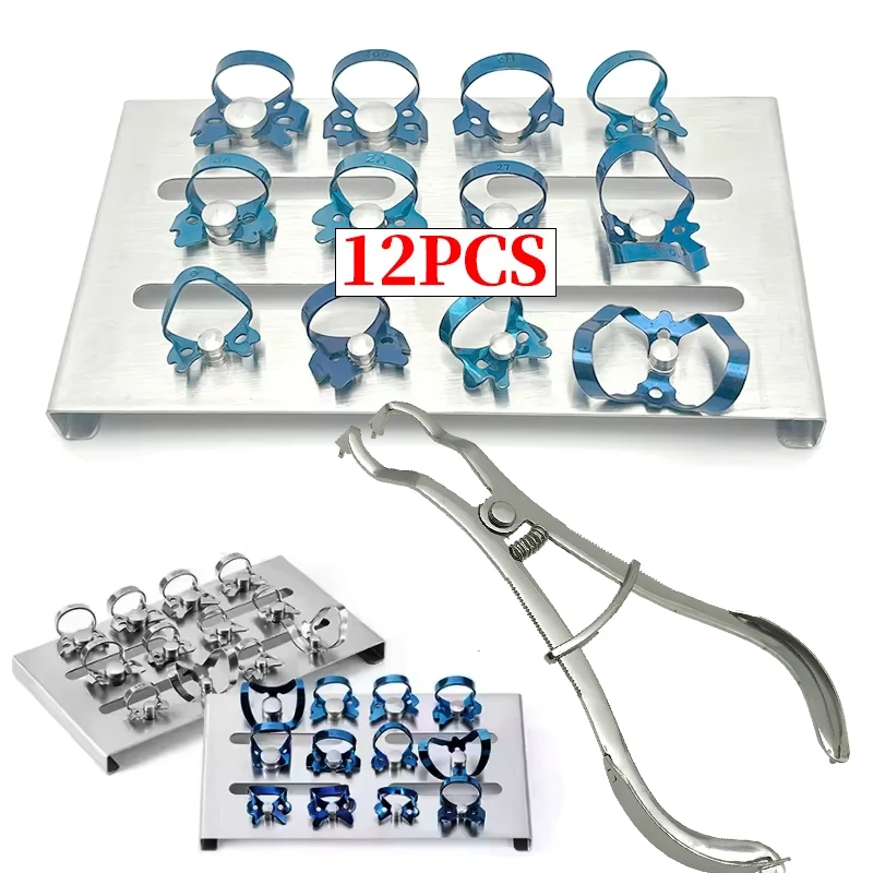 12pcs/Set Dental Endodontic Rubber Dam Clamps Restorative Clips Dam Clamp Dental Stainless Steel Tray Holder Dentist Material