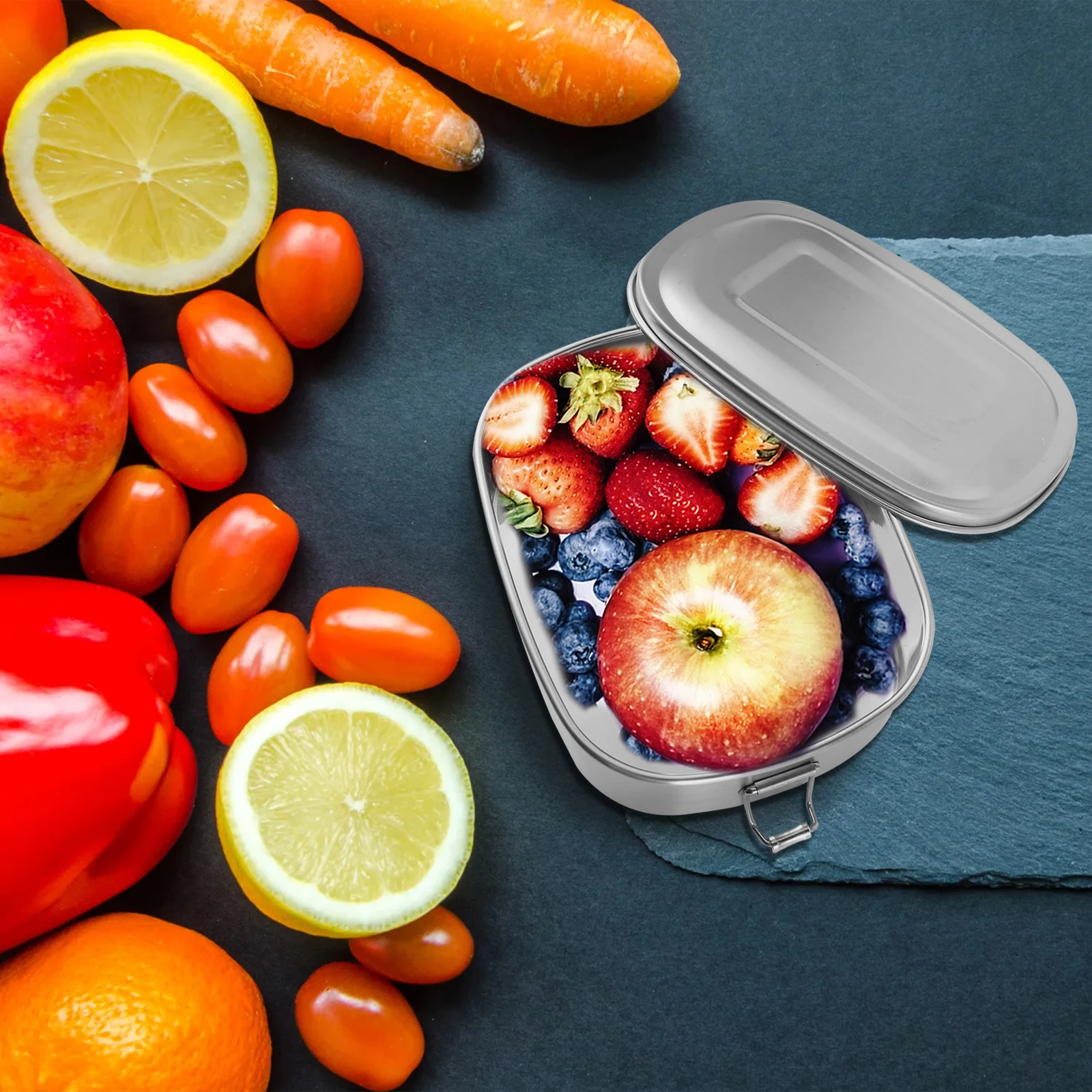 

Stainless Steel Box 650ML Single Layer Leak Proof Food Container Bento Lunchbox for School Work Picnic Camping