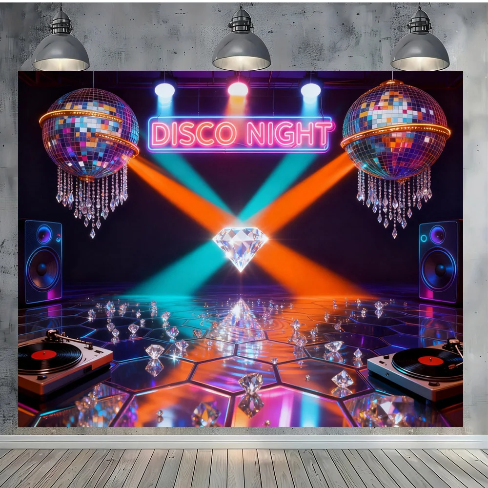 ديسكو ليلة عيد ميلاد سعيد موضوع الفينيل خلفية خلفية مع ديسكو الكرة أضواء النيون الأضواء عناصر الماس