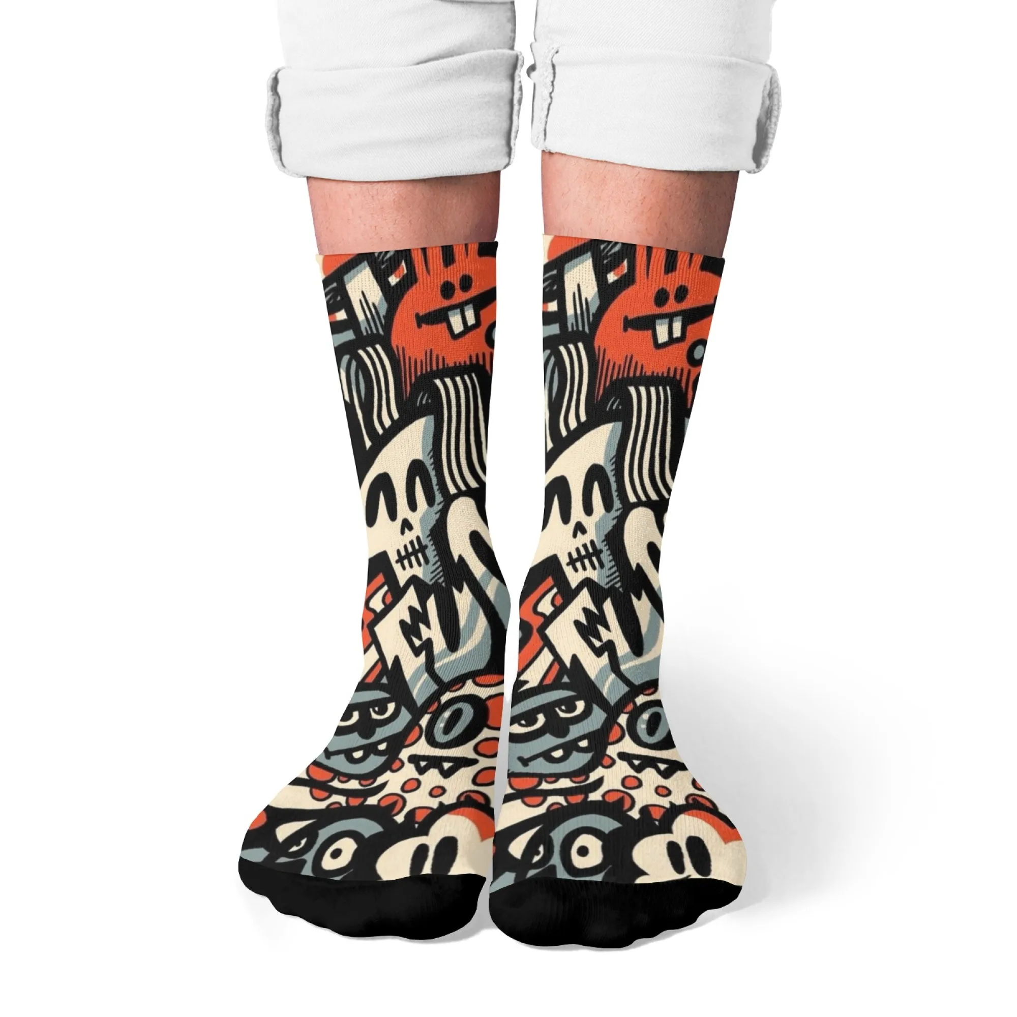 Novel Fashionable Fun Quirky Monster Print Men's Socks Comfortable Breathable Socks Hip-hop Street Trendy Outdoor Casual Socks